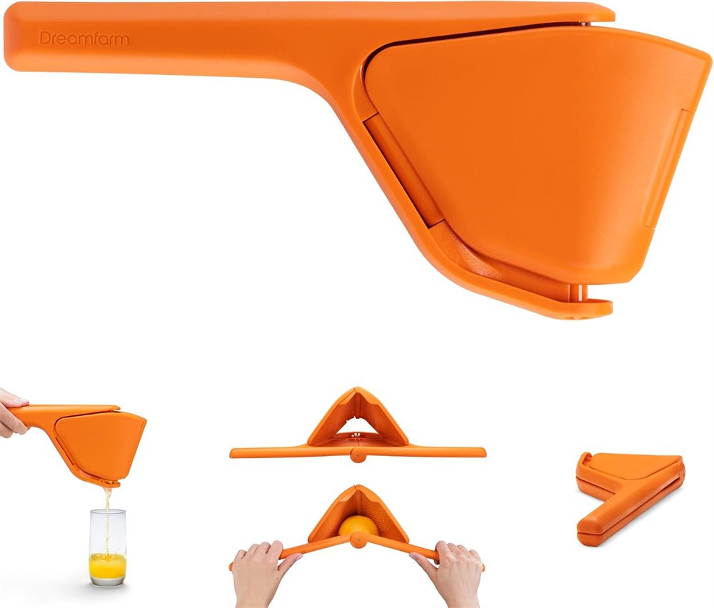 Orange Dreamfarm Fluicer variant showing the same fold-flat design