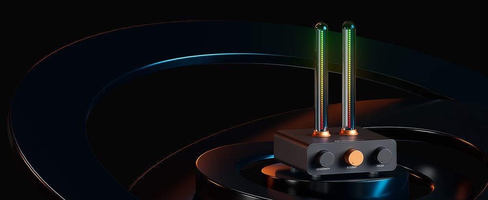 Fosi Audio music rhythm visualizer shown in a desktop audio setup
