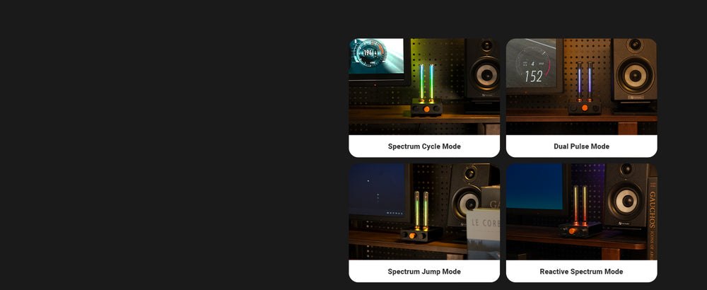 Close look at the Fosi Audio visualizer aluminum base and glass tubes