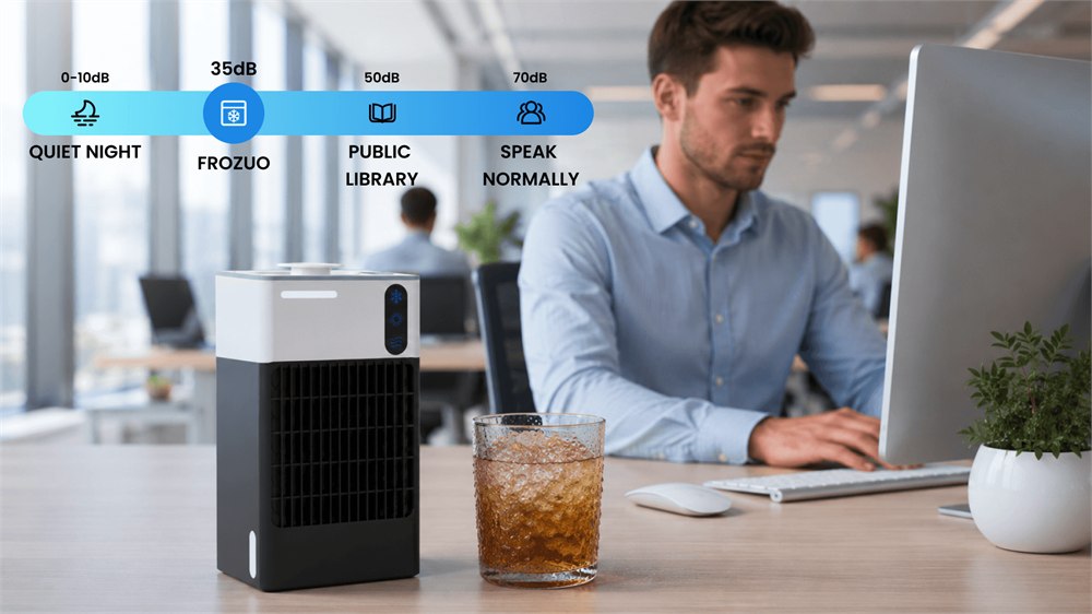 FROZUO F1 being used as a desktop cooling fan