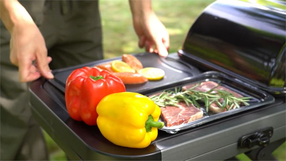 The Fold & Go combines cooking space and prep space in one outdoor kitchen layout.
