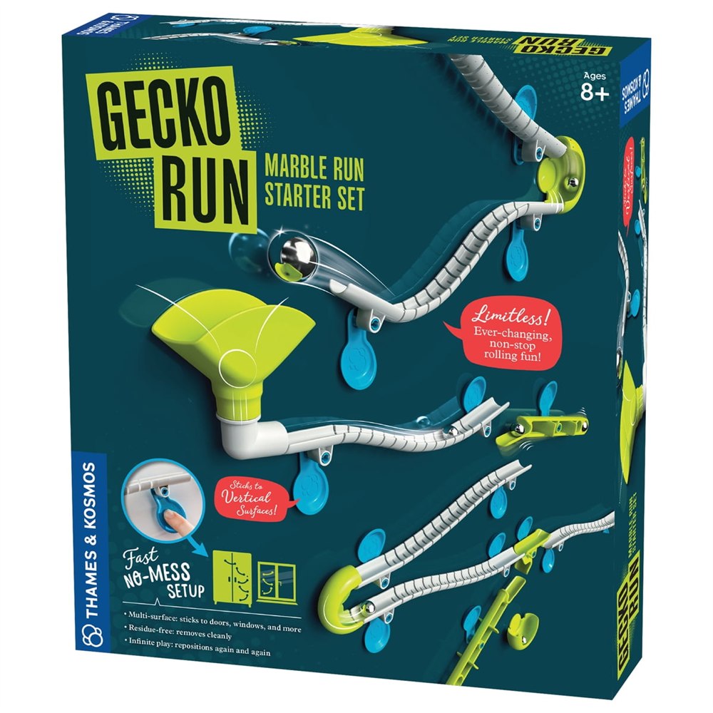Thames and Kosmos Gecko Run Marble Run Starter Set box showing wall-mounted track pieces