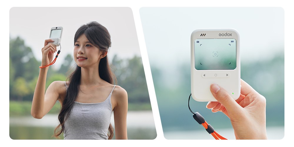 Godox C100 camera lifestyle image showing the compact body and see-through viewfinder