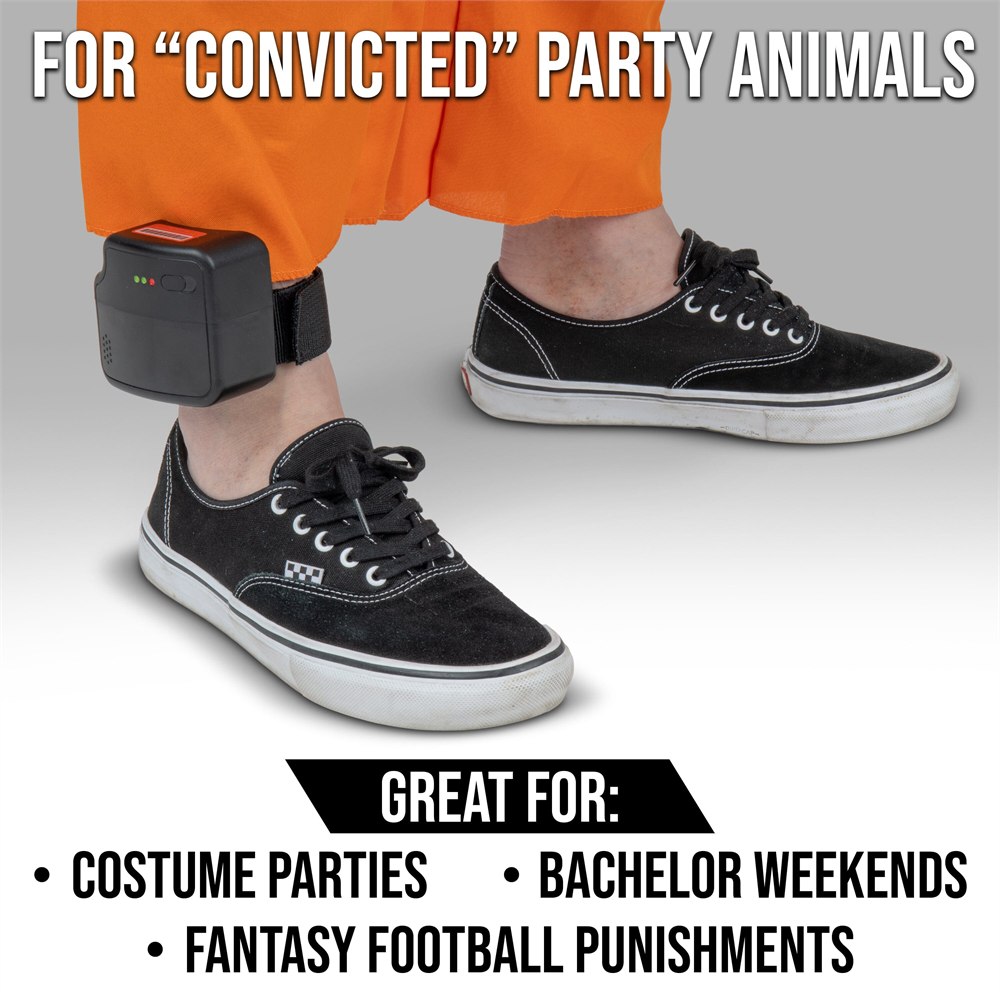 GoPong ankle monitor flask strapped over a sneaker for a party gag
