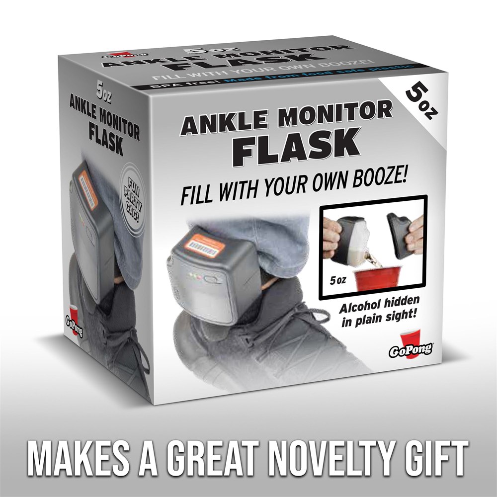 GoPong ankle monitor flask retail box and novelty gift packaging