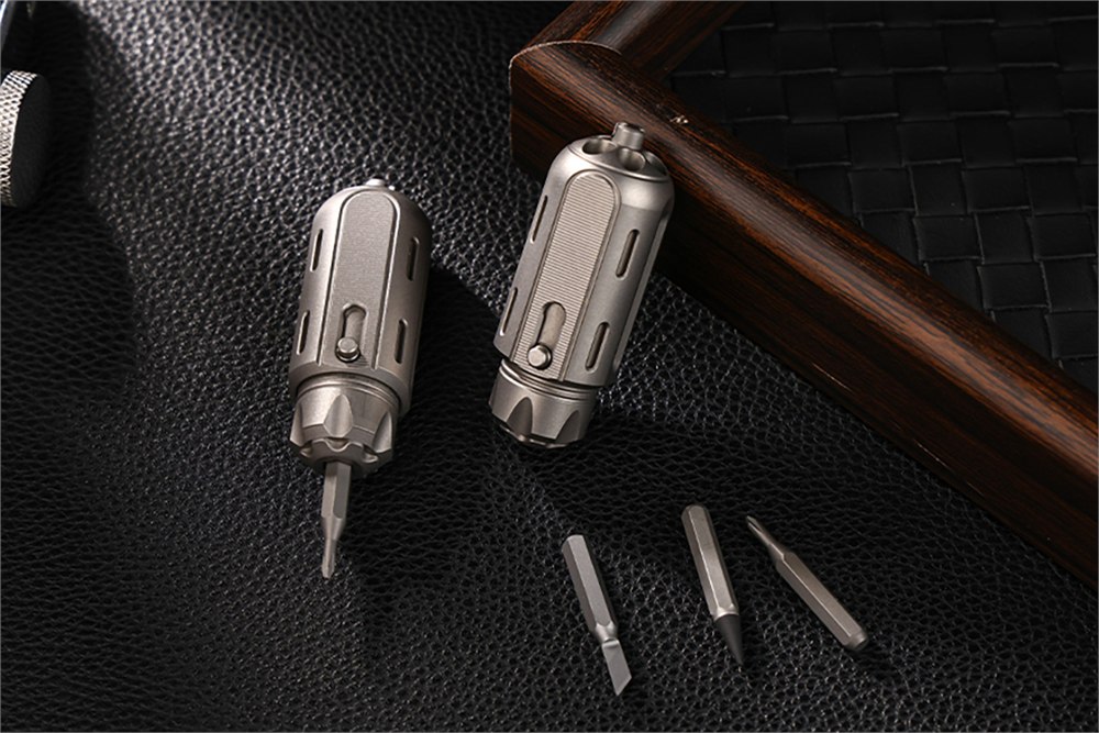 TiMate GripNGo Vault titanium keyring tool with bits and inserts