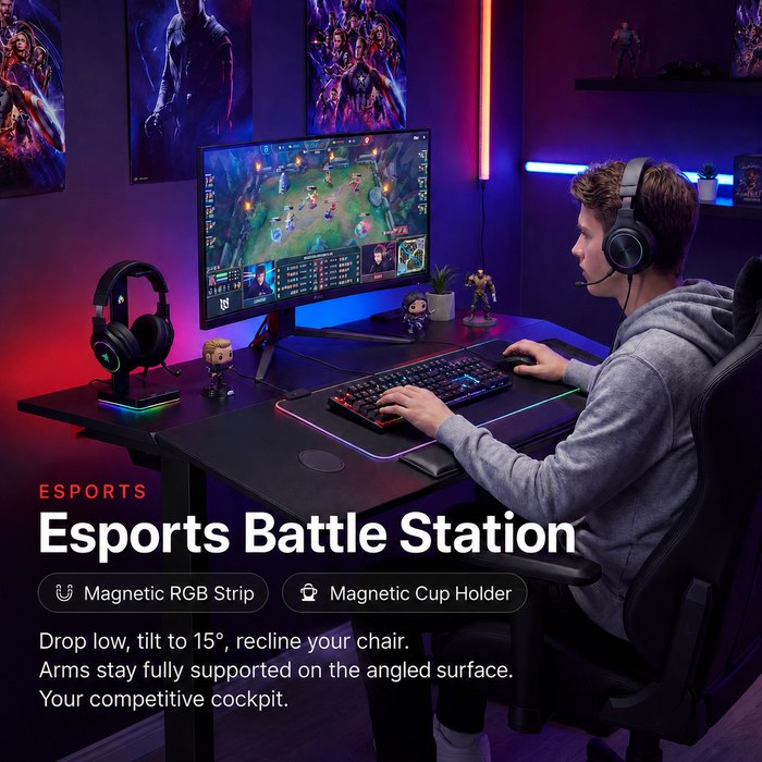 GTPlayer zoned tilt desk used as an esports battle station