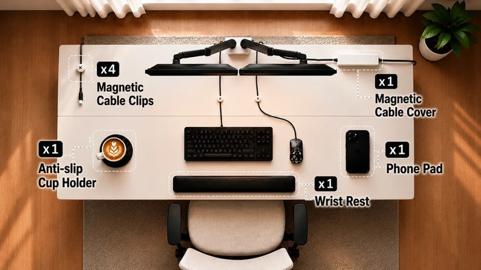 GTPlayer desk accessories including cable clips cable cover cup holder phone pad and wrist rest