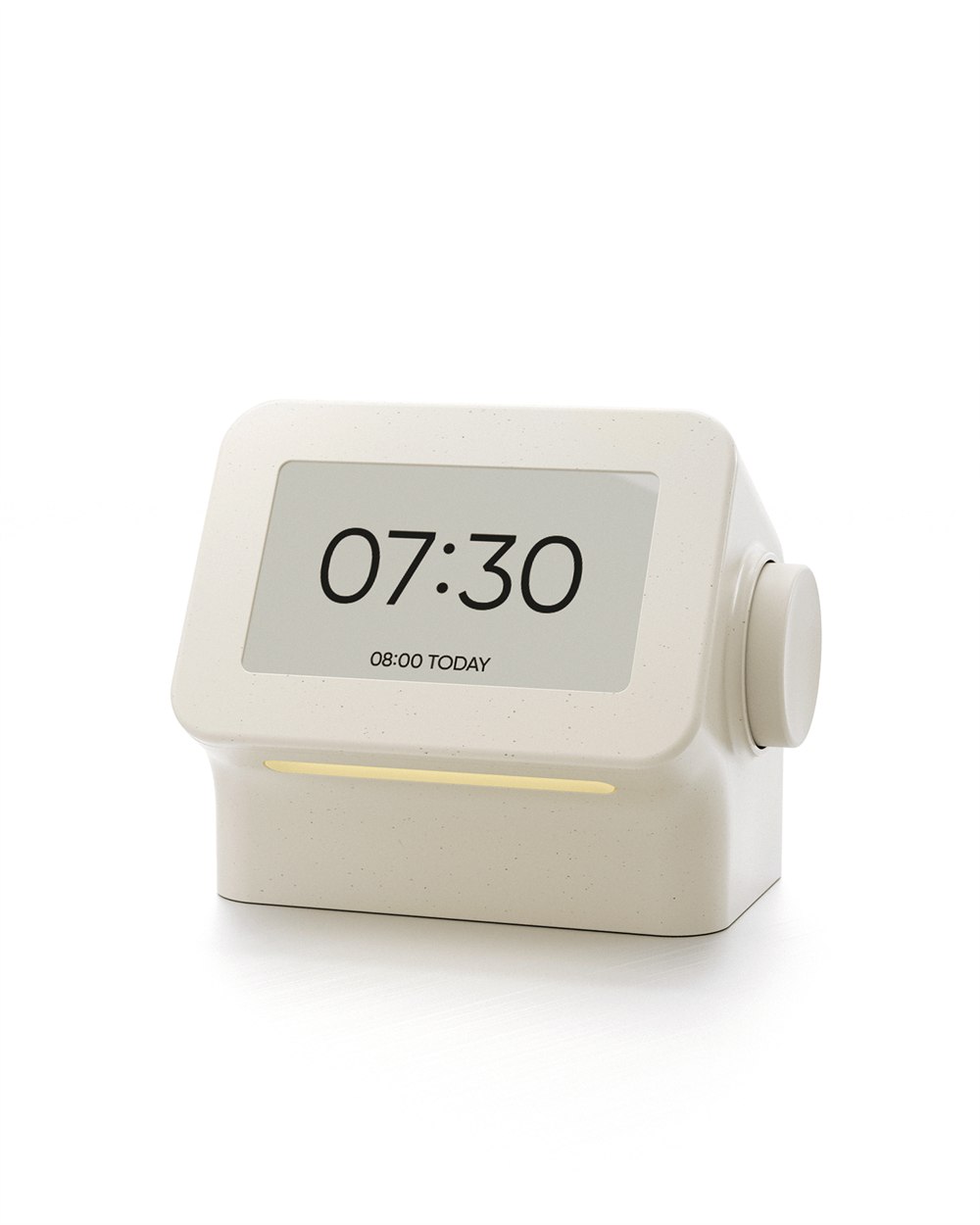Habity e-paper bedside clock front view with warm frontlight