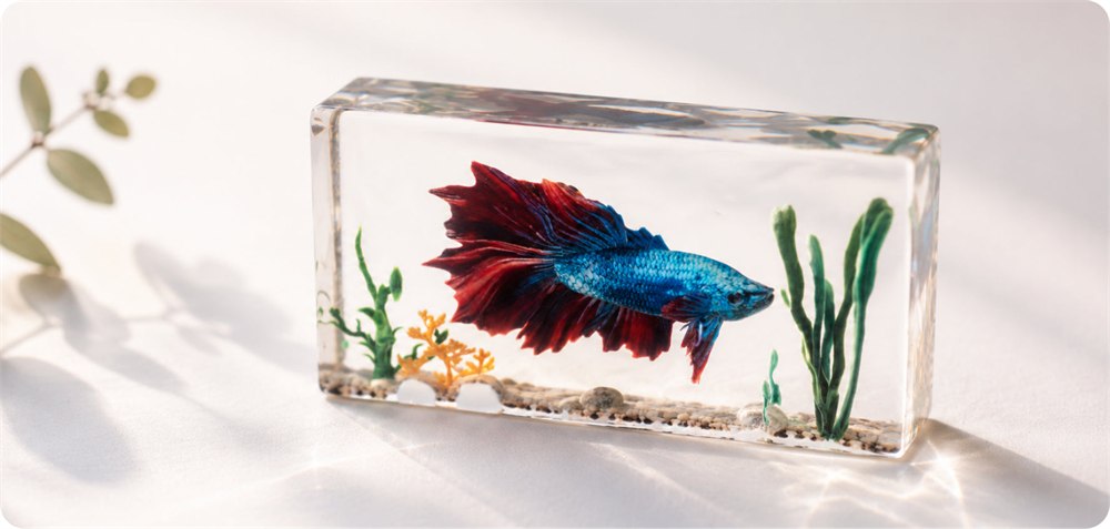 Transparent full-color fish block made with the HeyGears G1X workflow