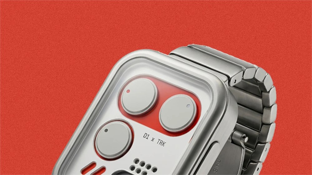 D1 Milano x Peter Tarka Impossible Watch silver and red rotating disc dial