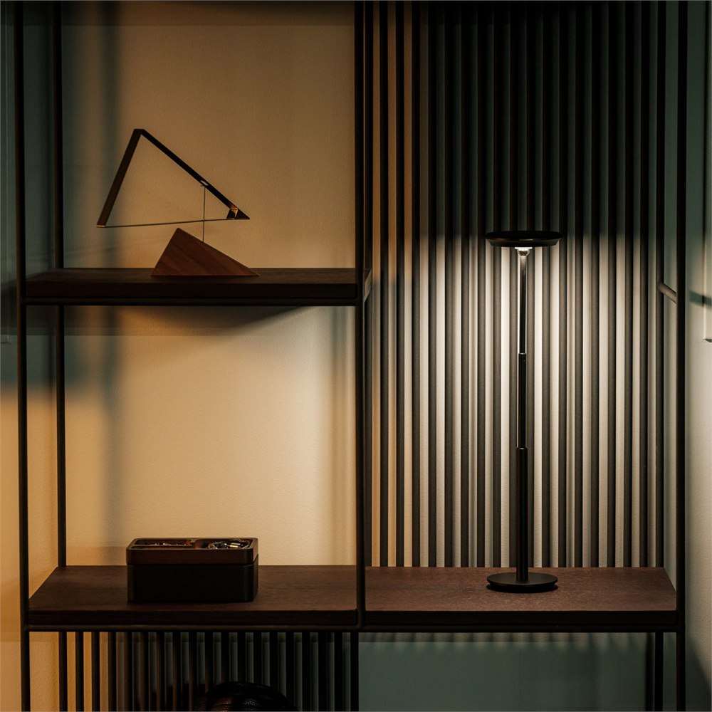 Infinite Solas lamp extended to its taller telescoping height