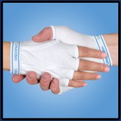 Two hands wearing Handerpants fingerless gloves shaking hands