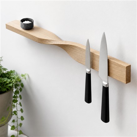 This Twisted Oak Shelf Doubles as a Magnetic Knife Rack