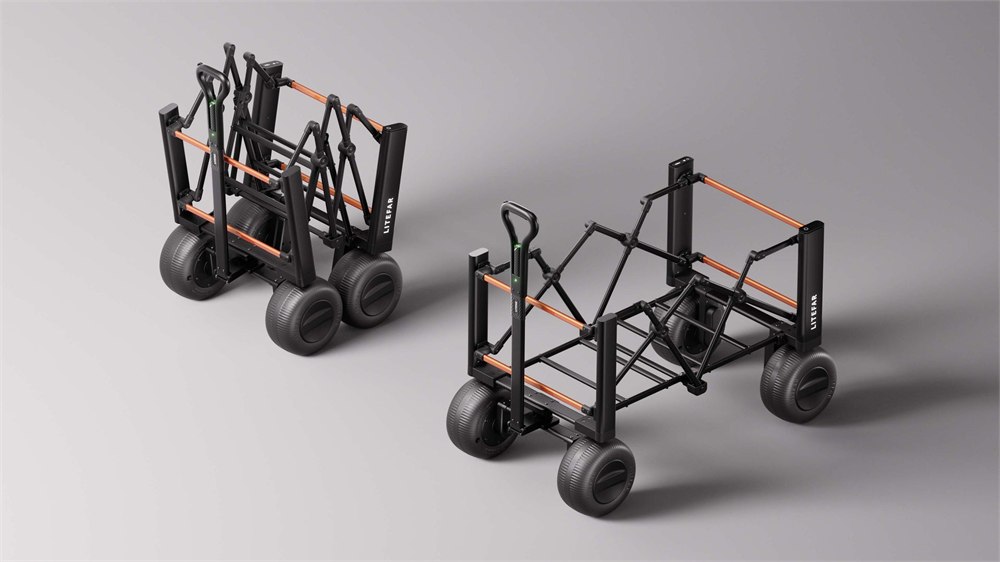 LITEFAR B1 folded and unfolded frame with balloon wheels and handle