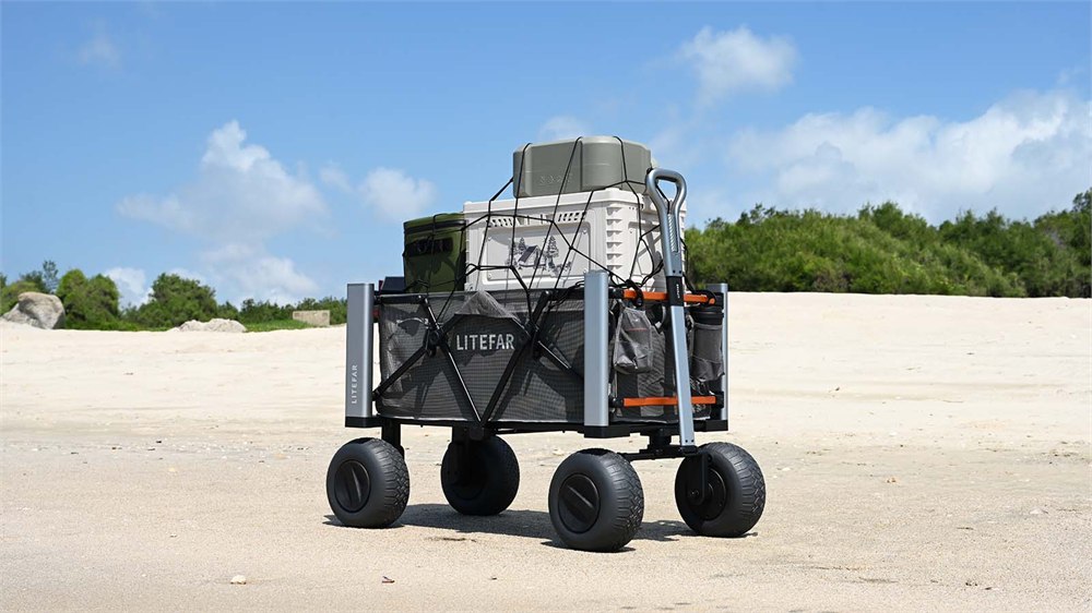 LITEFAR B1 electric beach wagon folded down for vehicle storage