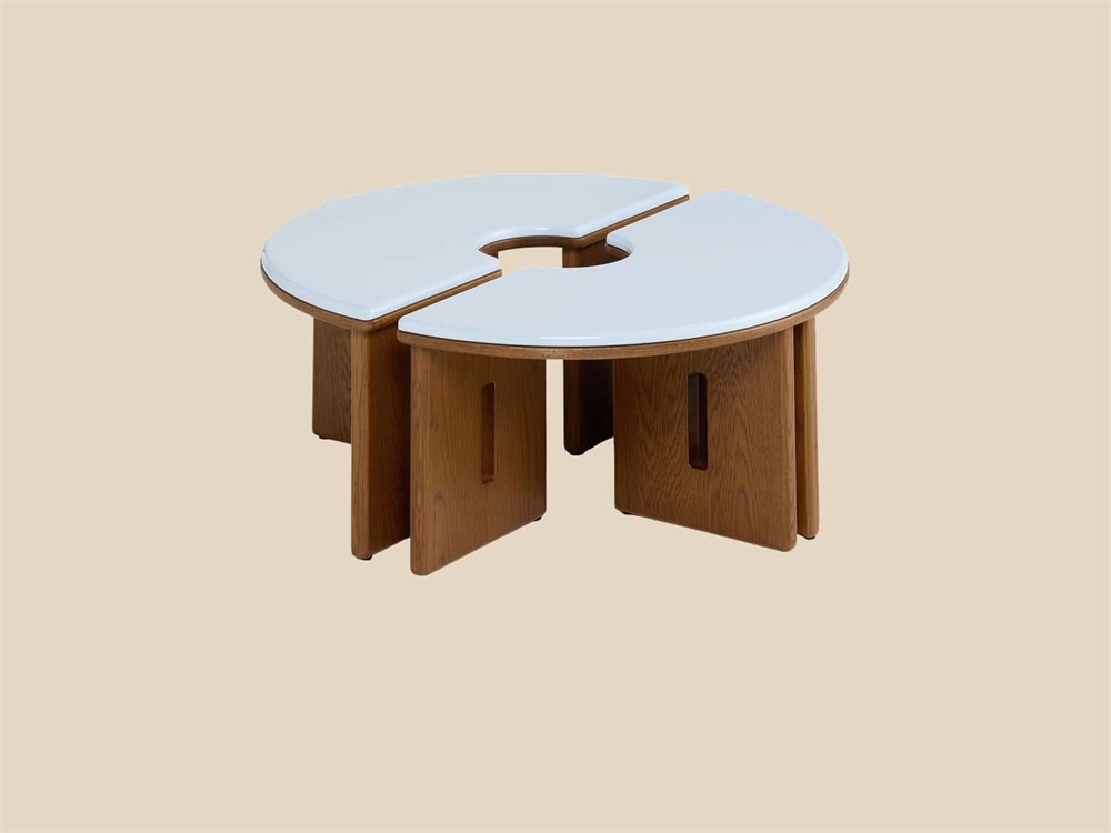 Cutout view of the MADE x Barbican Plinth round modular coffee table set