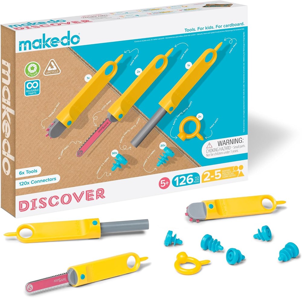 Makedo Discover cardboard construction toolbox and cardboard build example