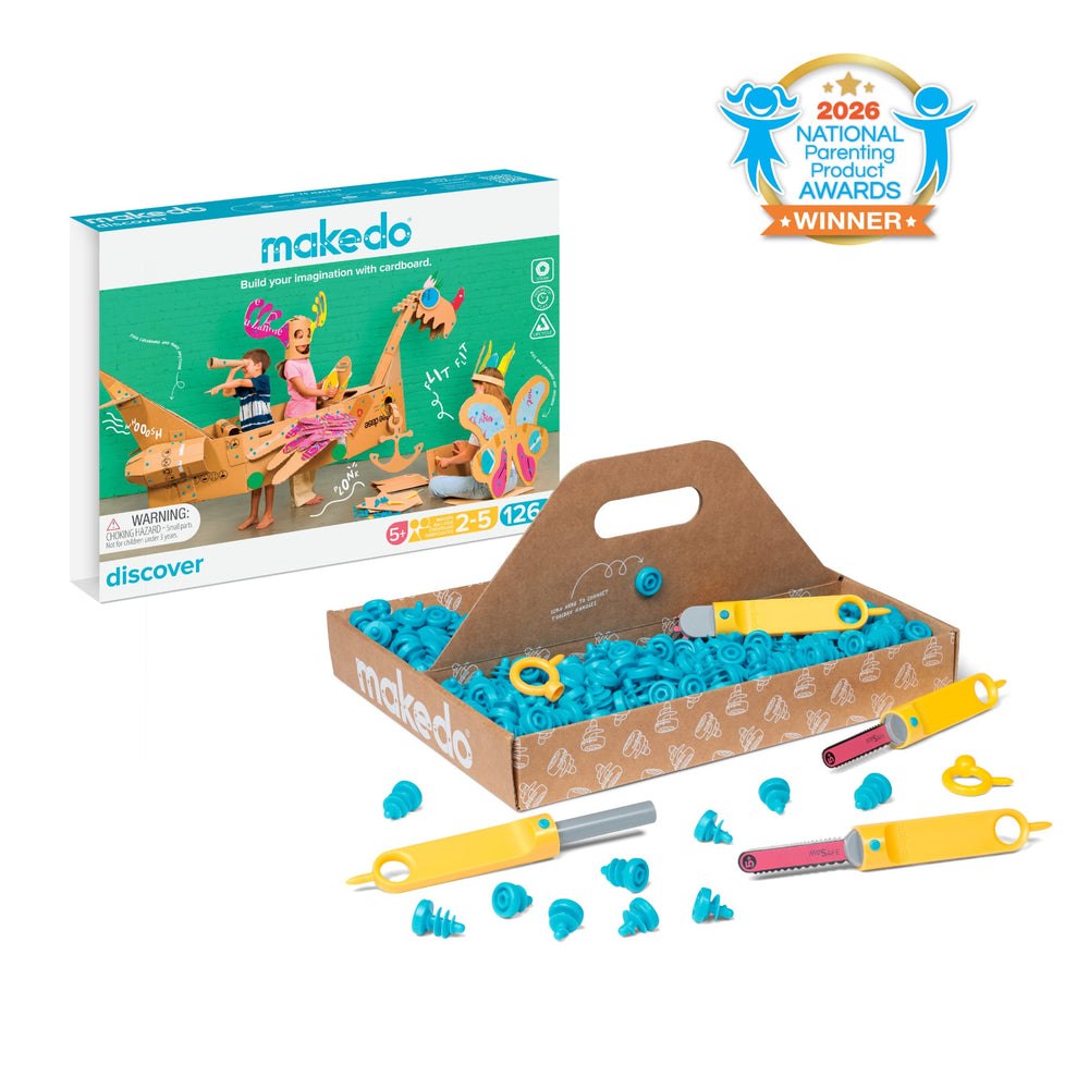 Makedo Discover cardboard construction toolbox and cardboard build example