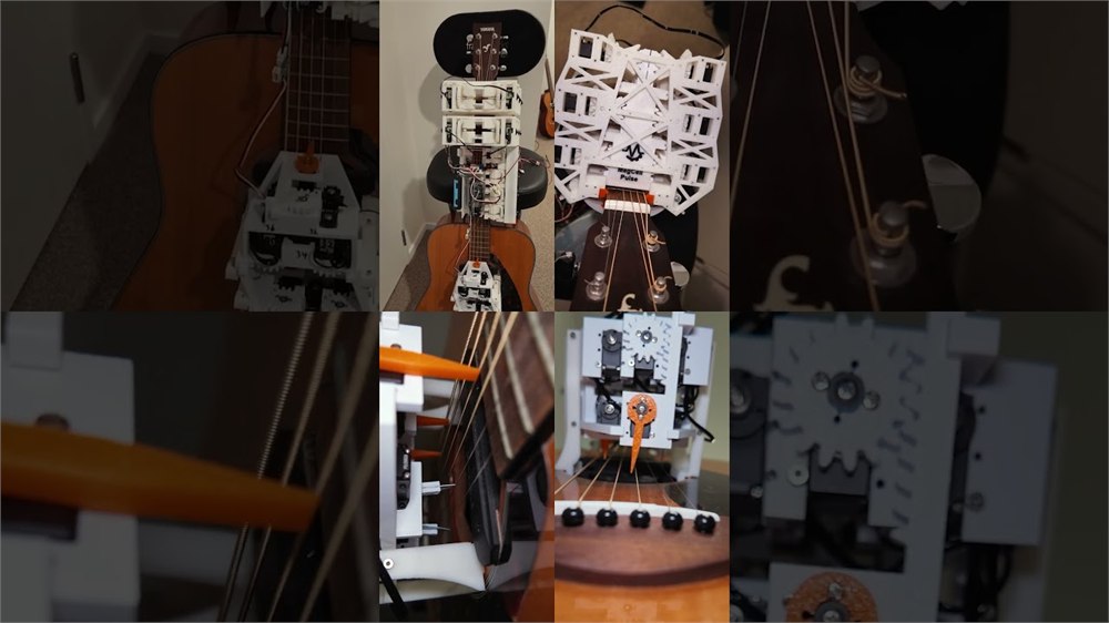 MegCell Pulse prototype mechanism mounted around guitar strings