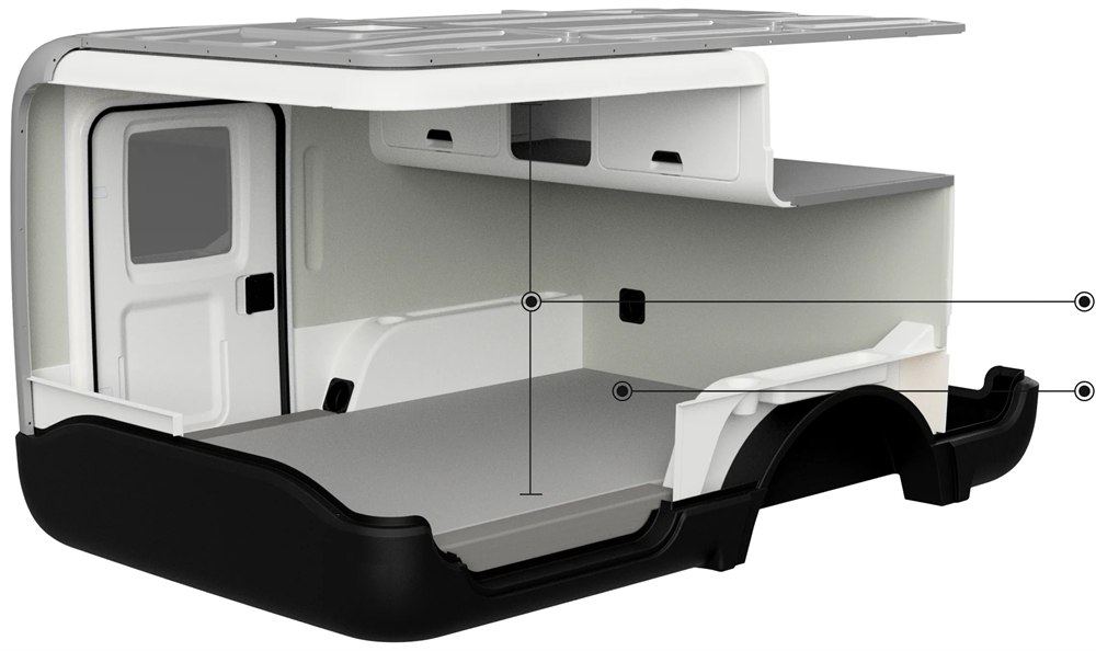 Motsmann Outranger molded cabin and sleeping area cutaway