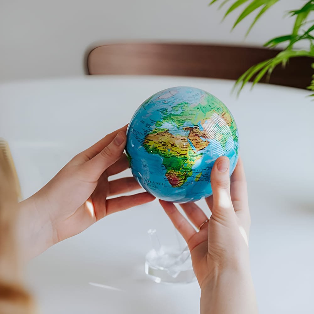 MOVA Ocean Blue Relief globe showing detailed blue oceans and terrain coloring
