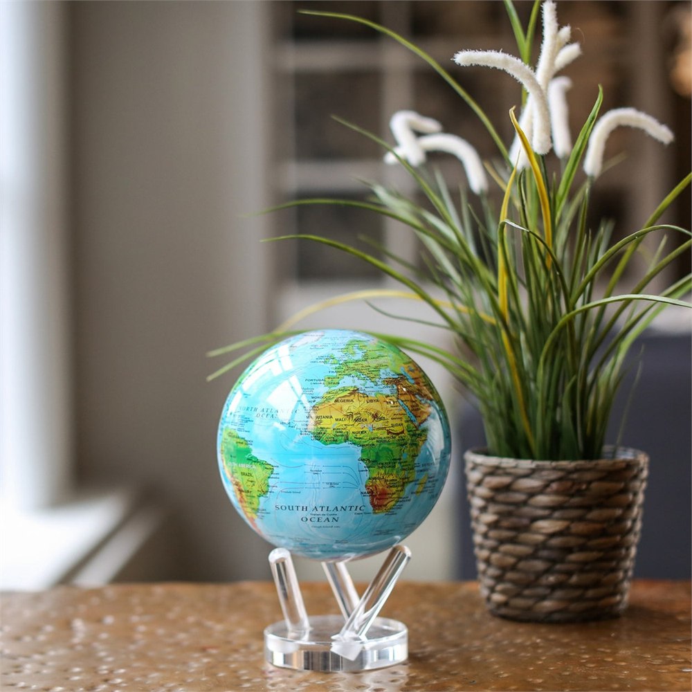 Ocean Blue Relief MOVA globe displayed as a premium desk decoration