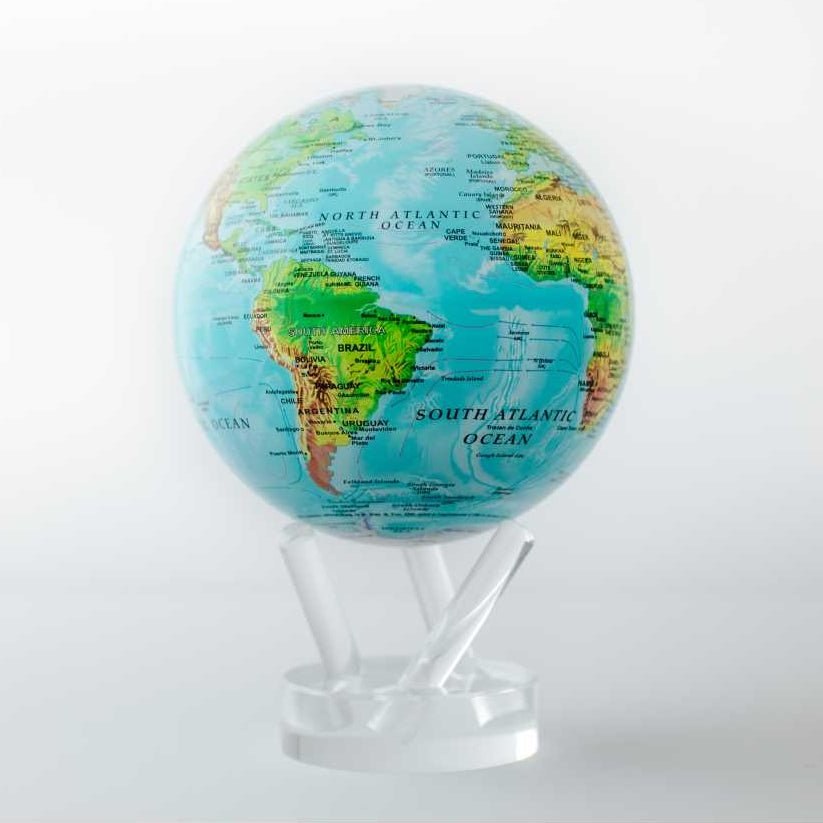 MOVA relief map globe showing North and South America with raised terrain