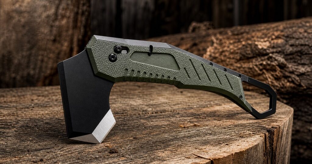 Willumsen Norse Foldable camp axe shown on a wood surface