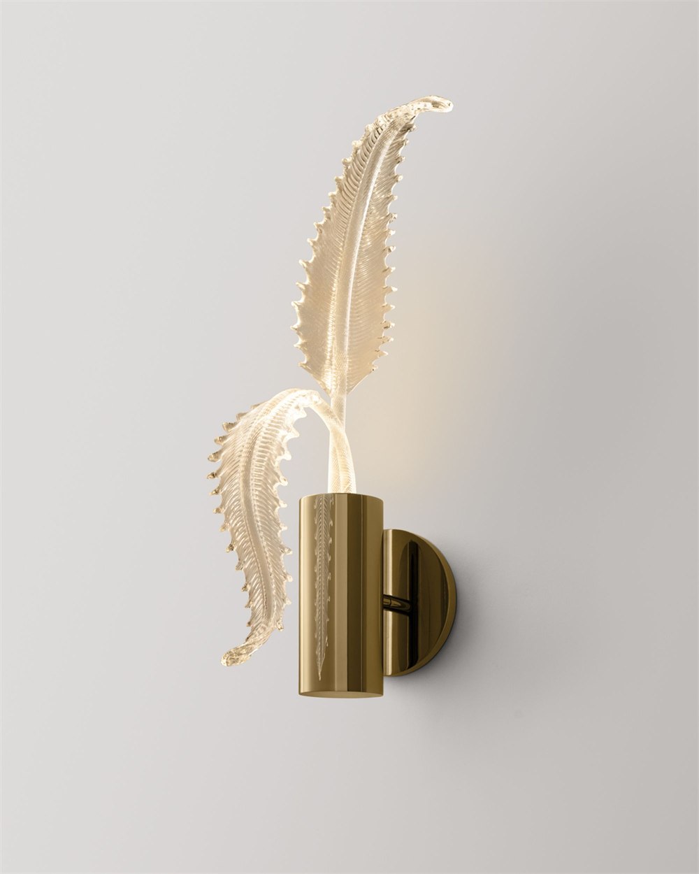 Garden Sconce wall light with two handmade clear glass leaves
