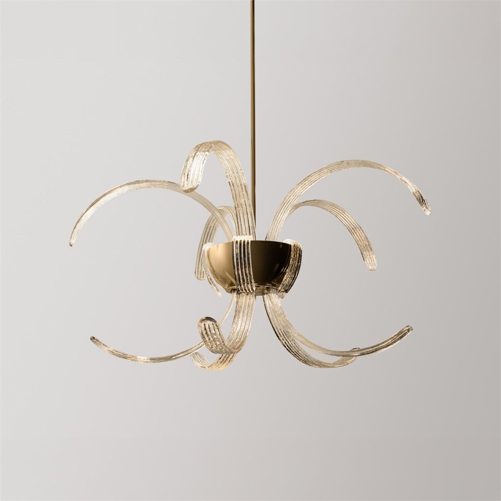 Garden Fountain chandelier with curling clear Murano glass forms