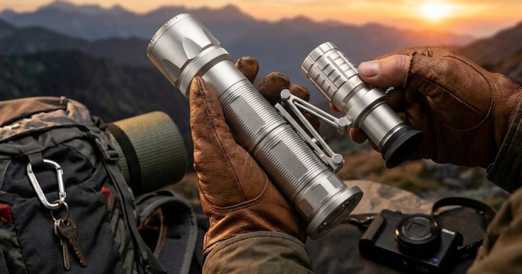 Nivora Apex X telescope flashlight and phone adapter at twilight