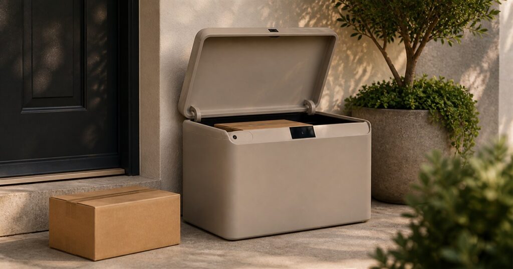 Arculus Boxx smart package protection vault on a front porch
