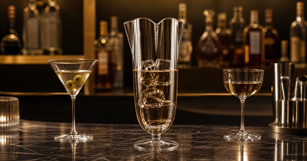 Generated no-text image of the NUDE double pour cocktail mixing glass