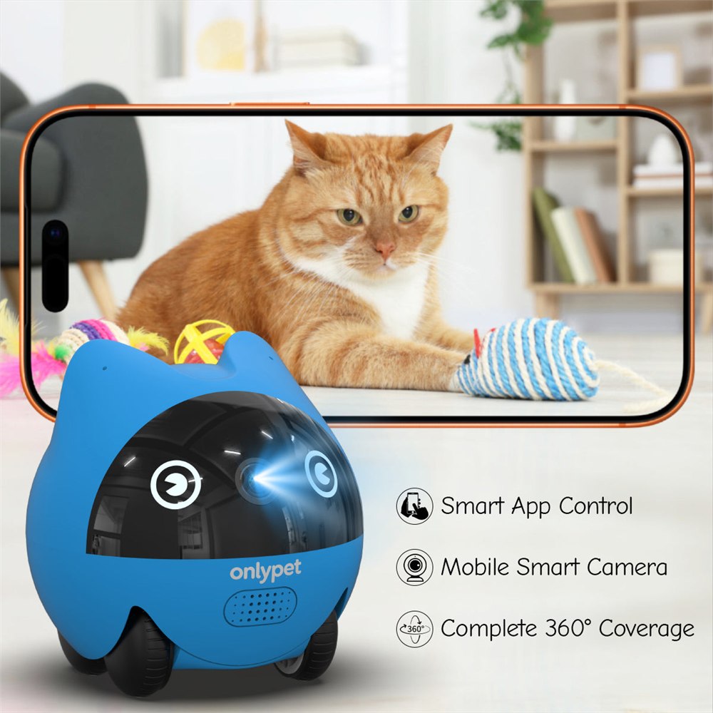 OnlyPetBuddy app view showing a cat with mobile smart camera controls