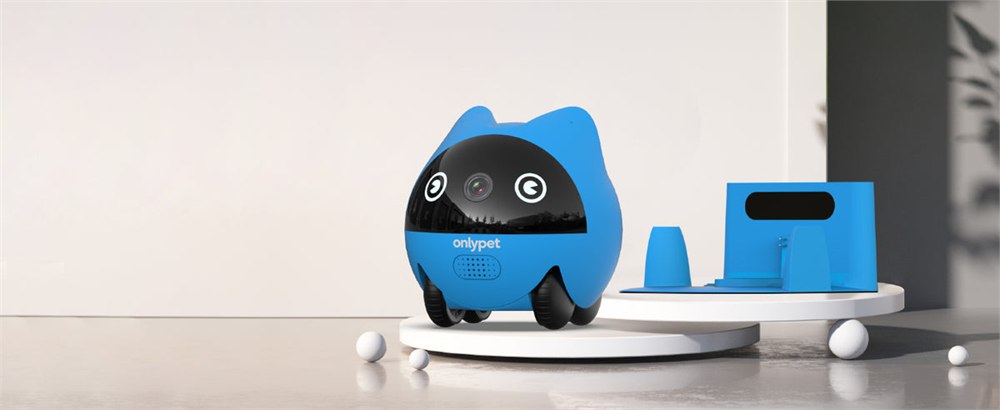OnlyPetBuddy robot with charging dock and accessories on a tabletop