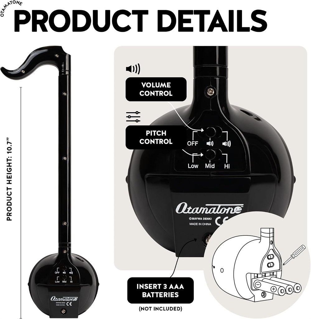 Otamatone Regular Black product controls and battery details