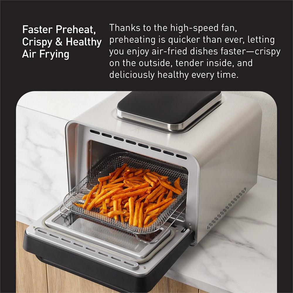 Panasonic FlashXpress air fryer basket and food image