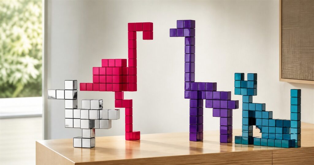 Vitra Panton Cubes modular animal sculptures arranged on a modern shelf