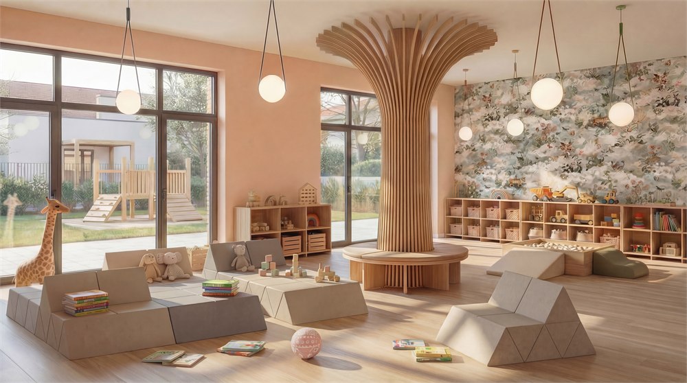 Moooi Peaks modular sofa arranged in a bright children and lounge room
