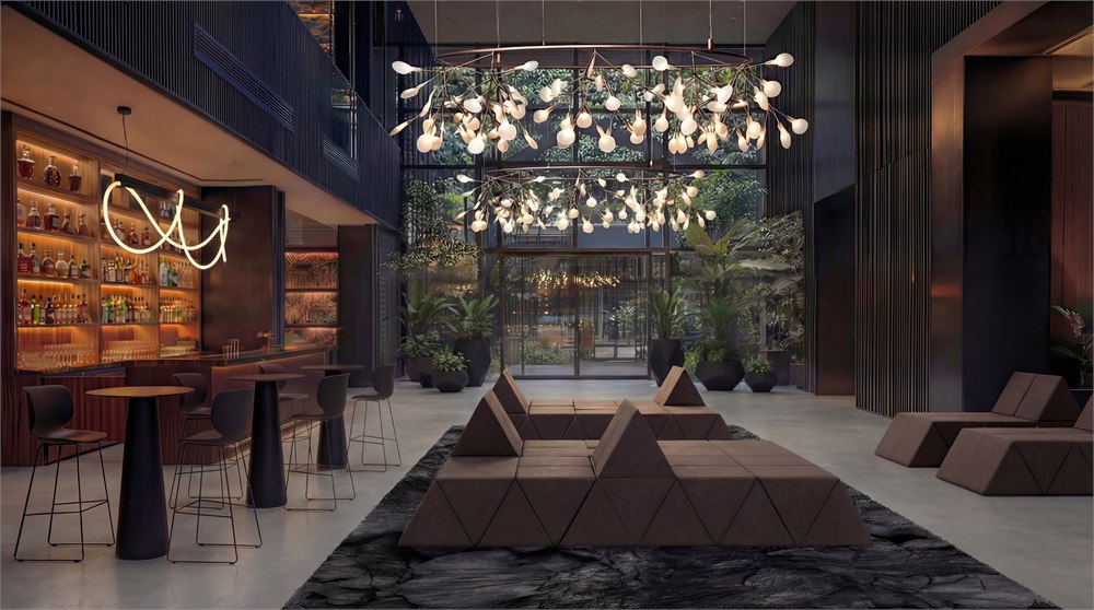 Moooi Peaks modular seating arranged in a hotel lounge setting