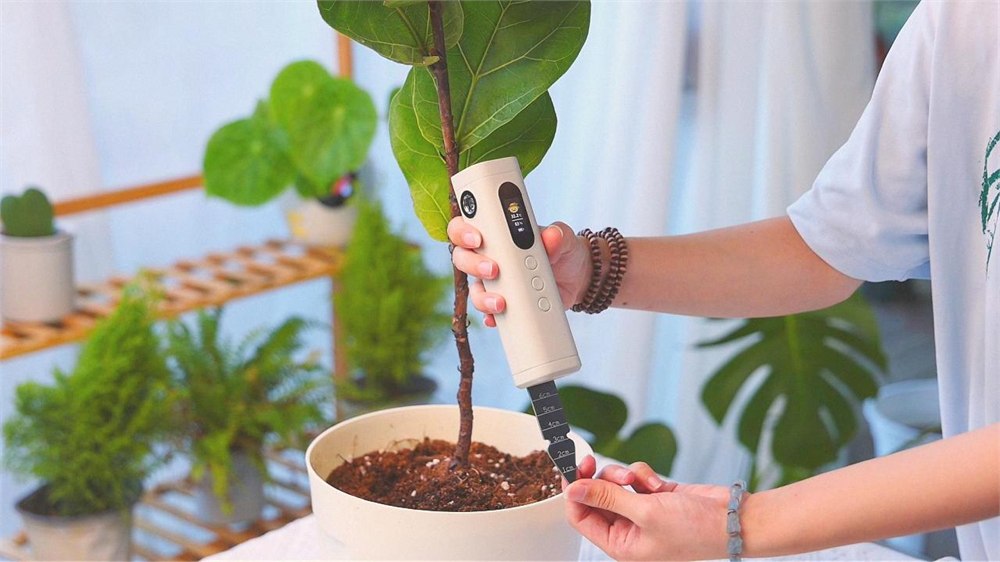 PlantMulti being used to check soil in an indoor plant pot