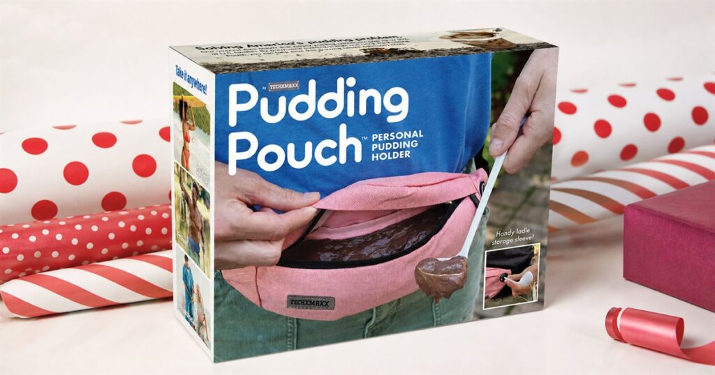 Pudding Pouch prank gift box on a tabletop