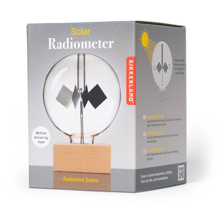 Kikkerland Solar Radiometer packaging box showing the light mill