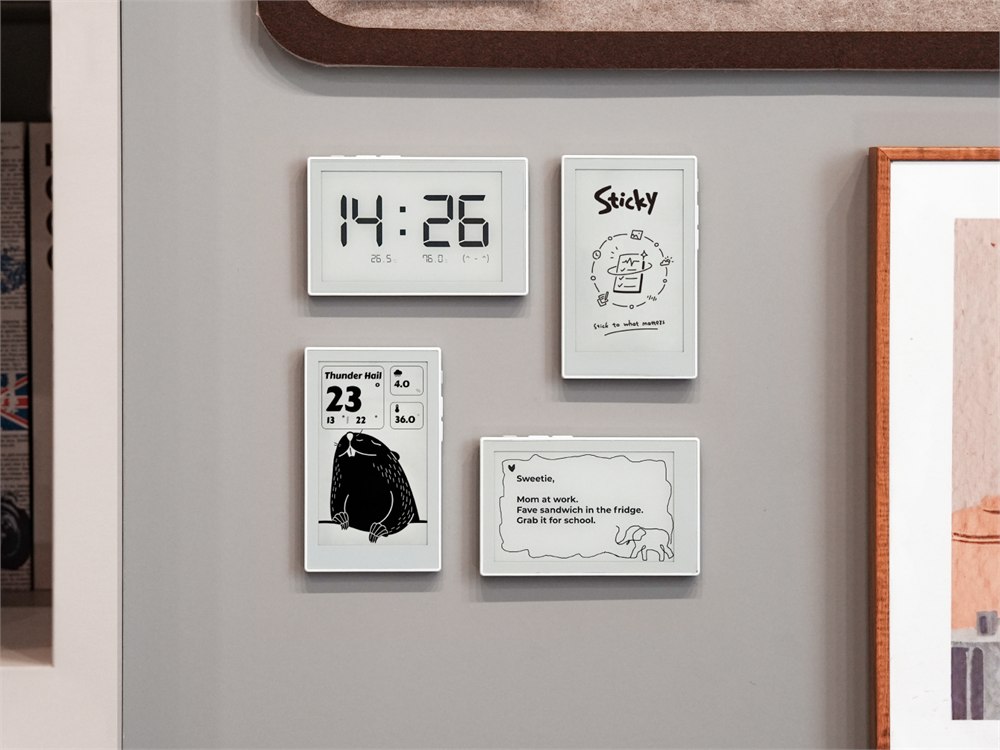 Multiple reTerminal Sticky ePaper displays arranged as a family command center