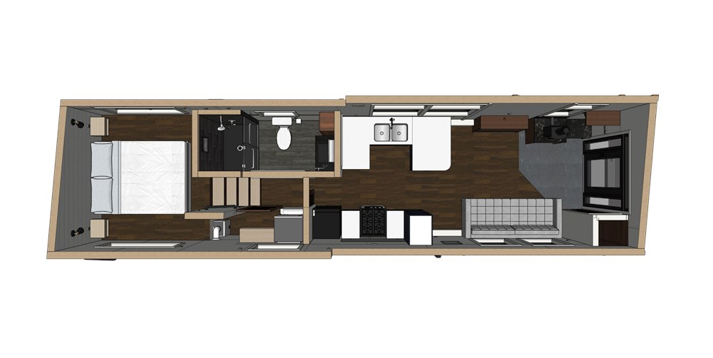King-size loft bedroom inside The Retirement Retreat tiny house
