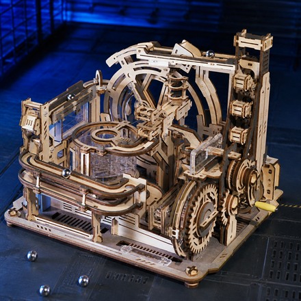 This Electric Wooden Marble Run Connects Three Kinetic Puzzle Builds