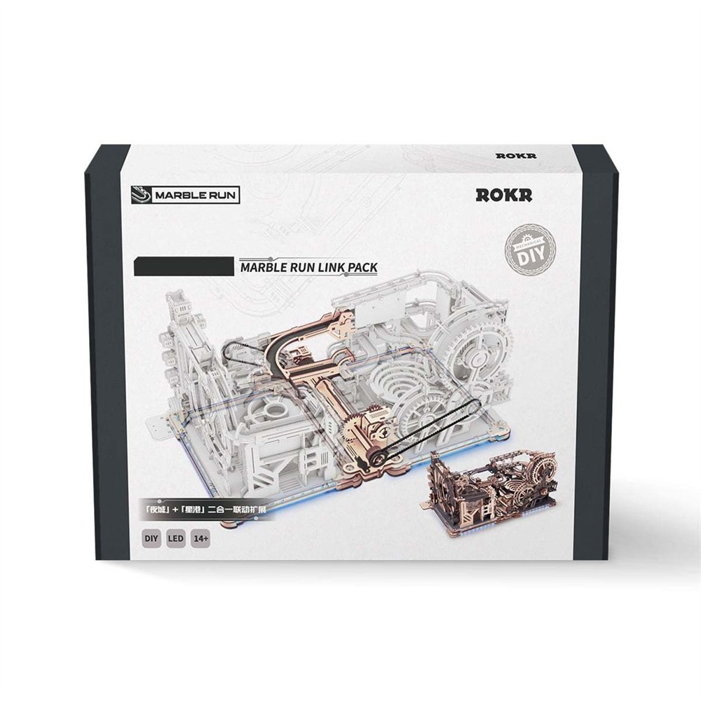 ROKR Marble Run Link Pack packaging box showing the connector track layout