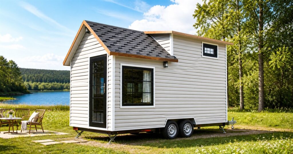 Saly Sunrise Off-Grid Tiny House parked in a bright meadow setting