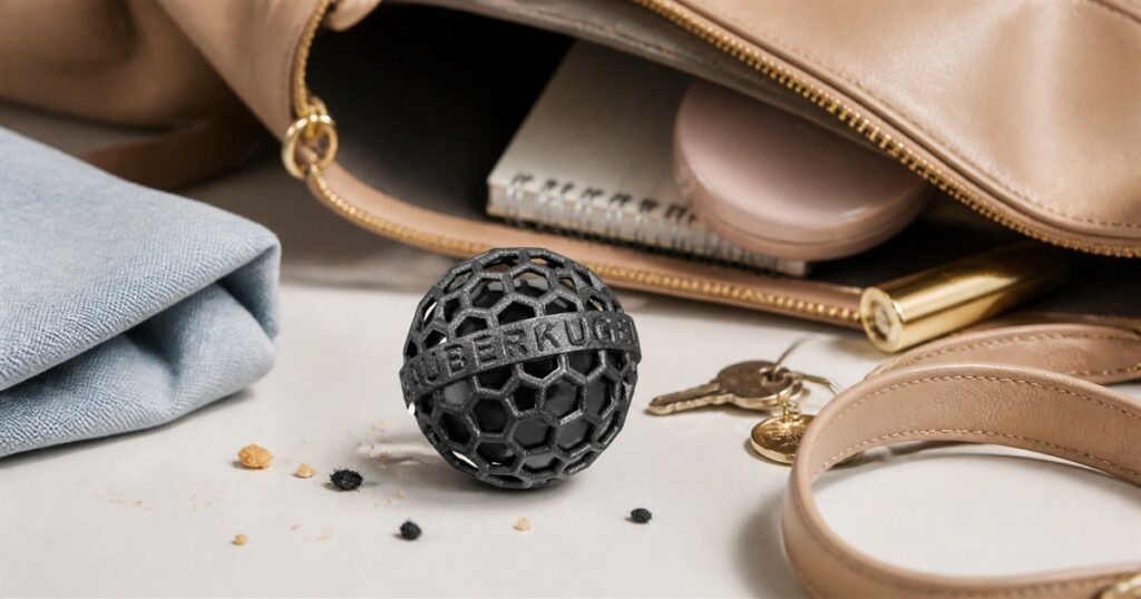 Sauberkugel Clean Ball bag cleaner beside an open purse